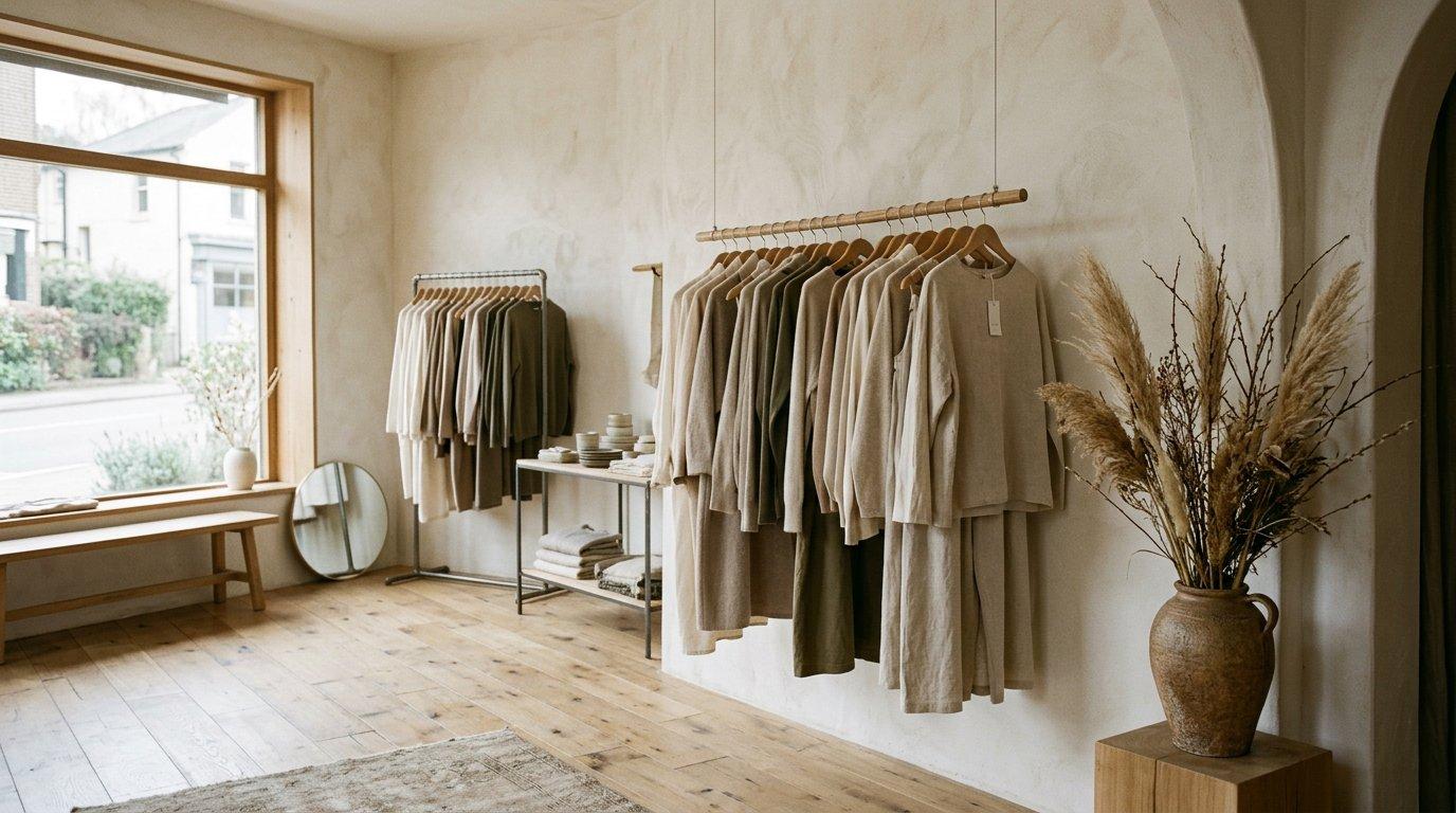 Inside the Aurelia boutique — warm light and neutral-toned garments